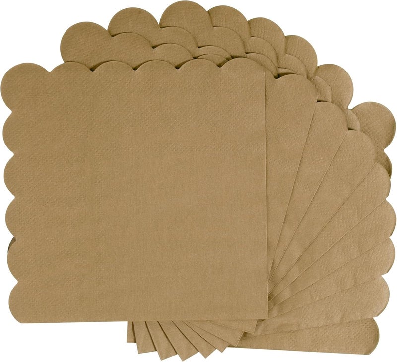 Hoiny 100 Pcs Cocktail Napkins, 2-Ply 5 x 5 Inches Disposable Scalloped Napkins, Thick Premium Dessert Napkins for Party, Wedding, Dinner, Birthday, Anniversary, Festival (Brown) - Image 5